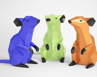 Polygonal Rat Papercraft Template: DIY Mouse Decor (PDF Pattern)