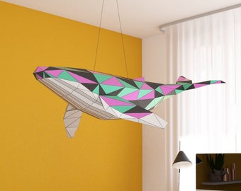 Sculpture de baleine, nouveau modèle avec un design plus simple, bricolage de décoration de chambre à coucher, cadeau papercraft, modèle low poly, modèle PDF A4, fichiers DXF et SVG