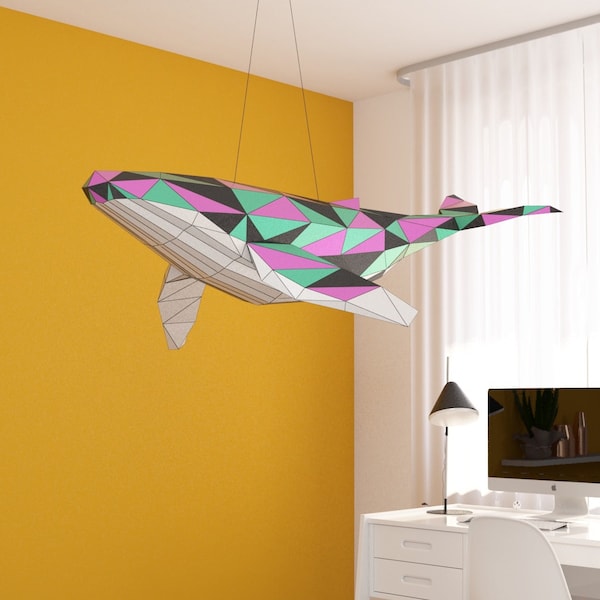 Whale sculpture, new model with simpler design, Bedroom Decor Diy, Papercraft Gift, Low Poly Model,  PDF A4 Template DXF and SVG files