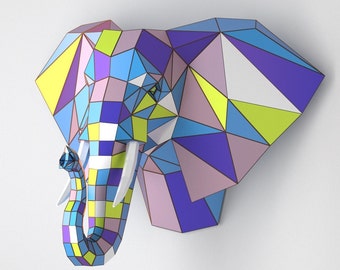 Elephant Head Wall Decor Polygonal Wall Sculpture. PDF Template, DXF and SVG files