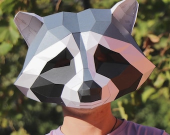 Raccoon Mask: Polygonal Papercraft Animal Costume (PDF Template)