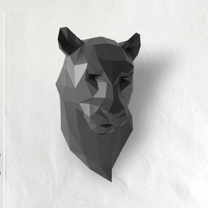 Testa di pantera, decorazione da parete, modello PDF low poly, decorazione da camera da letto fai da te, pantera nera, decorazione da parete fai da te, regalo pantera