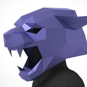 Máscara de Puma, Plantilla diy, Plantilla PDF Traje Low Poly, Máscara 3D, Paper Craft Poligonal, Plantilla pdf Archivos DXF y SVG