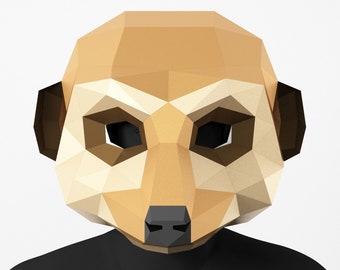 Erdmännchen Maske Polygonale Maske Mungo PDF Vorlage, Lustige Erdmännchen, Afrika Tiere, Polygonale Papierkunst, Papier Handwerk pdf, Low Poly, 3D Maske