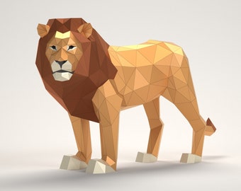 Big Lion Papercraft, 3d paper craft, PDF A3 Template DXF and SVG files