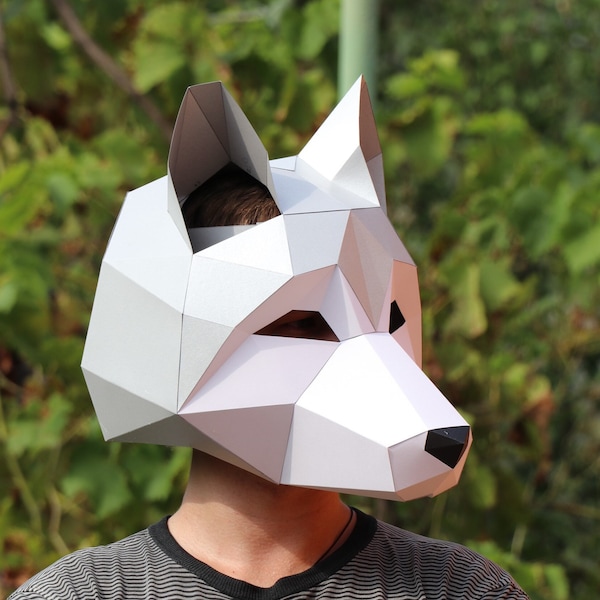 Masque de loup, loup Low Poly, bricolage papier Craft masque loup, modèle PDF pour masques 3D, costume de loup, loups sauvages
