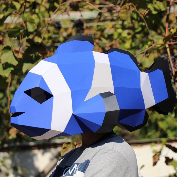 Masque de poisson, Find nemo, DIY, Low Poly, Paper Craf, poisson clown, Modèle Pdf, Masque 3D, Polygonal, Costume enfant, papermask, costume diy, pdf,