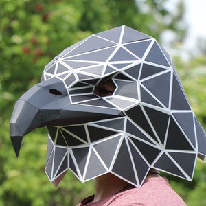 Modello PDF maschera d'aquila, carta fai da te, poligonale, origami, maschera 3d, PDF, low poly, Pepakura, maschera 3d, uccello di carta