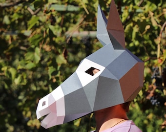 Donkey Mask DIY, Low Poly Mask, Paper Craft Mask, Pdf Template 3D Mask