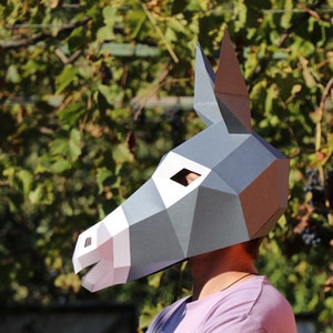 Donkey Mask DIY, Low Poly Mask, Paper Craft Mask, Pdf Template 3D Mask