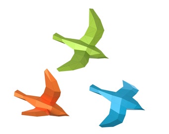 Bird in 3 Variants Papercraft, PDF Template, DXF and SVG files