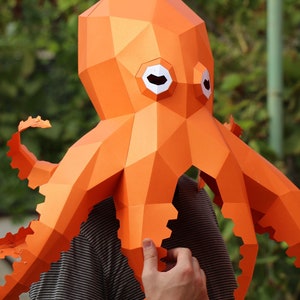 Maschera di polpo fai da te, maschera low poly devilfish, maschera di carta artigianale poulpe, modello PDF maschera 3D, maschera kraken, arte di carta, costume per bambini,