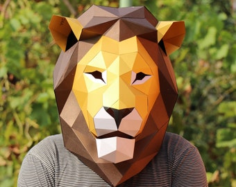 Modèle PDF Papercraft masque de lion, masque bricolage low poly, roi Lion, motif Lion, modèle d'artisanat en papier, masque en papier, masque 3d, art du papier, costume,