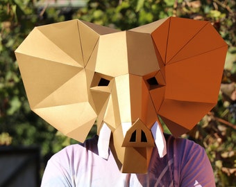 Elephant Mask, PDF Template, 3D Mask, Kids Costume, Papercraft Mask, DIY Low Poly Mask, Elephant Gift, Animal Costume, Animal Mask