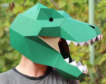 T-rex Low Poly Mask, DIY Paper Craft Mask Dinosaur, PDF Template For 3D, Tyrannosaurus, Polygonal Paper Art, Papermask 3d mask, Costume diy