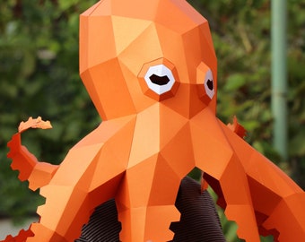 Máscara de pulpo DIY, Pez diablo de máscara de baja poli, Poulpe de máscara de artesanía de papel, Máscara 3D de plantilla Pdf, Máscara de Kraken, Arte de papel, Disfraz de niños,