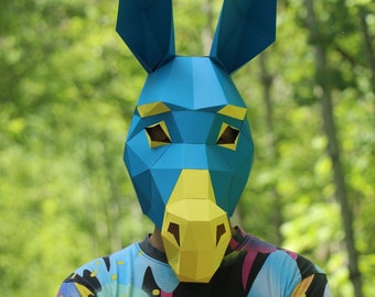 Polygonal Donkey Mask, PDF Template, Polygonal Paper Art, Paper craft pdf, Papermask Low poly, 3d mask, Costume diy,  Origami