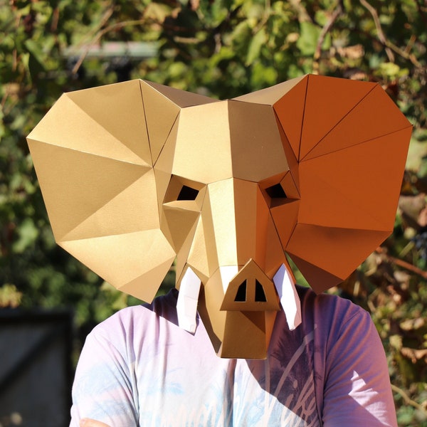 Masque d’éléphant, modèle PDF, masque 3D, costume pour enfants, masque papercraft, masque DIY Low Poly, cadeau d’éléphant, costume d’animal, masque d’animal