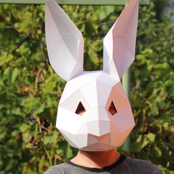 Rabbit Mask DIY, Low Poly Mask, Pdf Template 3D Mask,  Paper craft pdf, Papermask Low poly, 3d mask, Costume diy,  Origami