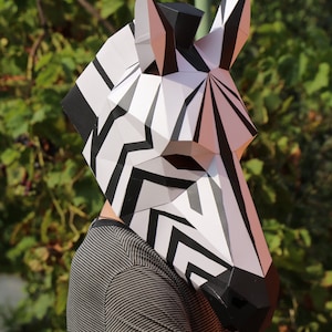 Low Poly Zebra Mask: DIY Papercraft Costume (PDF Template)