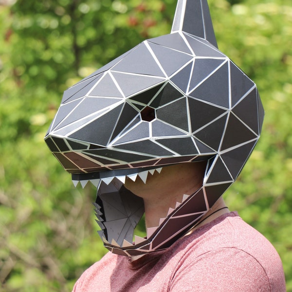 Shark Mask PDF template, DIY Cardboard Pattern, Paper Art, Polygonal, Paper craft pdf, Papermask Low poly, 3d mask, Origami, Kids costume