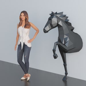 Arte murale a forma di cavallo, modello fai da te in carta, decorazione murale, arte a forma di cavallo, artigianato in carta 3D