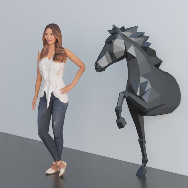 Art mural cheval, modèle Papercraft DIY, décoration murale, art cheval, créations 3D en papier
