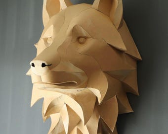 Wolf Head Papercraft Template – 3D Low Poly Animal Sculpture, Modern Wall Decor PDF A4/Letter