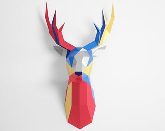 Kaleidoscope Deer Head Papercraft Template: DIY Polygonal Wall Decor (PDF)