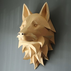 Wolf Head Papercraft Template – 3D Low Poly Animal Sculpture, Modern Wall Decor PDF A4/Letter