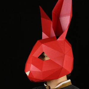 Konijnenmasker DIY, Low Poly-masker, pdf-sjabloon 3D-masker, papieren ambachtelijke pdf, Papermask Low poly, 3D-masker, diy kostuum, origami