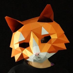Cat Mask PDF Template, Cat Paper Art,  Cat DIY, Cat Girl, Costume, Kid costume, Paper craft pdf, Papermask Low poly, 3d Mask diy, Origami