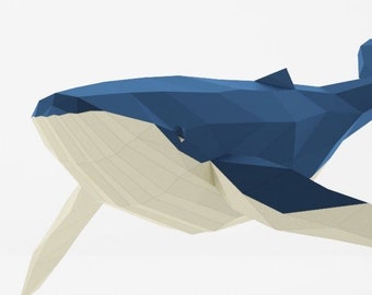 Blue Whale 3D Papercraft: Low Poly Model, DIY Home Decor (PDF Template)