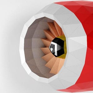 May include: A red and white low-poly jet engine model featuring a faceted geometric surface. The front intake displays a series of tan fan blades surrounding a central black and white hexagonal hub. The text Your Logo is printed in white.