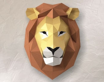 Lion Head Wall Decor, Polygonal Sculpture Lion, PDF Template, Lion Low Poly, DIY Paper Model, Home Decor, Lion Template