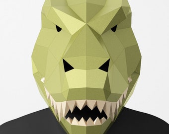 Máscara poligonal de T-Rex: Disfraz de dinosaurio de papel para hacer tú mismo (plantilla PDF)