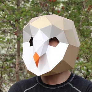 Máscara de búho Low Poly, máscara de artesanía de papel DIY Búho, plantilla PDF para máscaras 3D