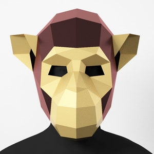 Máscara de chimpancé de baja poligonalidad: Disfraz de papel para hacer tú mismo (plantilla PDF)