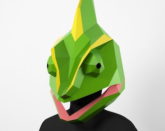 Chameleon Mask, Lizard Gift, Crepe Halloween Mask, Rango Costume, Kid Costume, DIY Paper Mask, Low poly, Poligonal, PDF Templat, Paper Craft