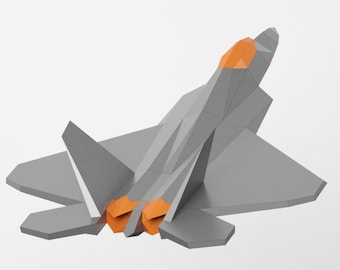 F-22 Raptor Paper Model: Low Poly Fighter Aircraft DIY Decor (PDF Template)