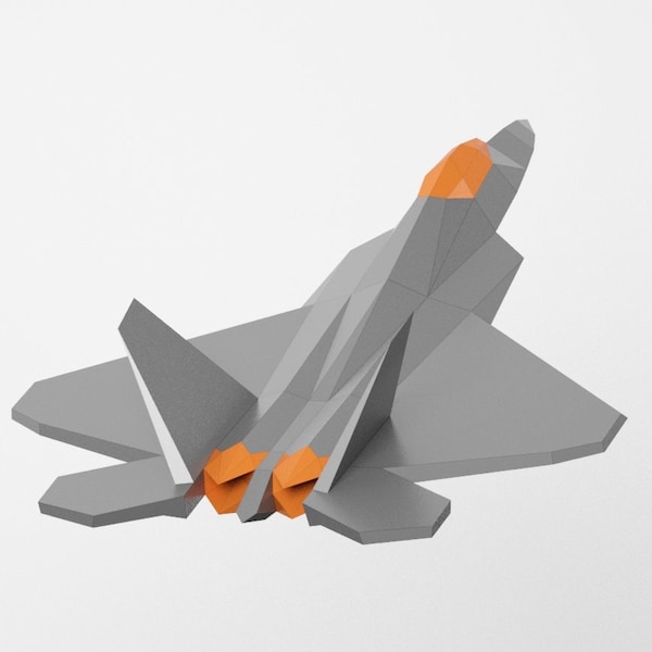 Fighter Model, DIY Decor, Airplane 3D, Fighter Aircraft Low Poly PDF Template, F-22 Raptor, DIY Paper Model, Low Poly Papercraft