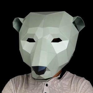 Polar Bear mask Low Poly 3D Mask, DIY Paper Craft Mask Polar Bear, PDF Template Poligonal Mask, diy, Origami,  Bear costume, Papermask,