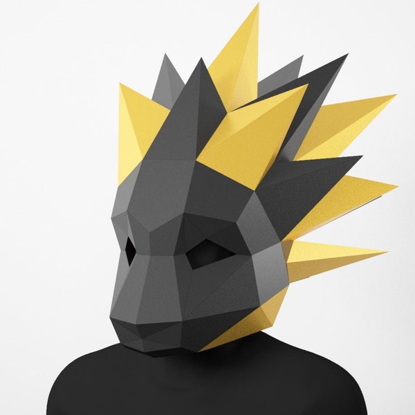 Porcupine Mask, Kid costume, Halloween Mask, DIY Paper Craft, Low Poly Mask, Poligonal Template, Porcupine  Gift