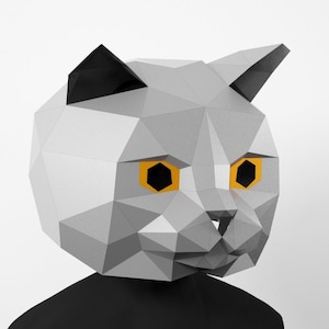 British Shorthair Cat Mask: Low Poly Costume Template (PDF Pattern)