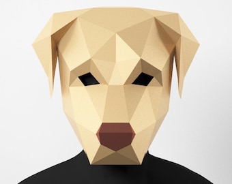 3D Labrador Dog Mask: Low Poly Papercraft Costume (PDF Template)