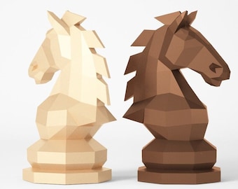 Chess Horse Geometric Decor, DIY Papercraft emplate, 3d paper craft