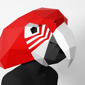 Parrot mask, Bird mask, Paper Art, Polygonal, Paper craft pdf, Papermask Low poly, 3d mask, Costume diy, Origami, Kids costume