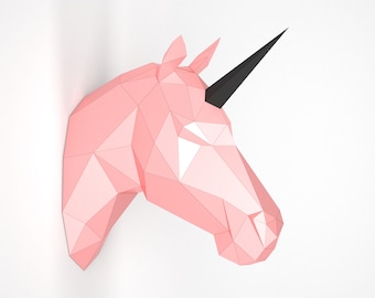 Unicorn Head Polygonal Model, diy Polygonal Wall Decor, PDF Template DXF and SVG files