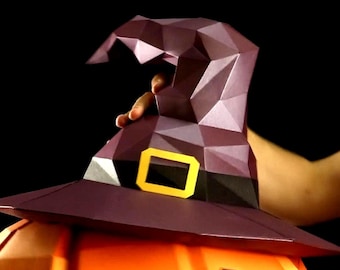 Low Poly Witch Hat: Sharp Silhouette Halloween Prop (PDF Template)