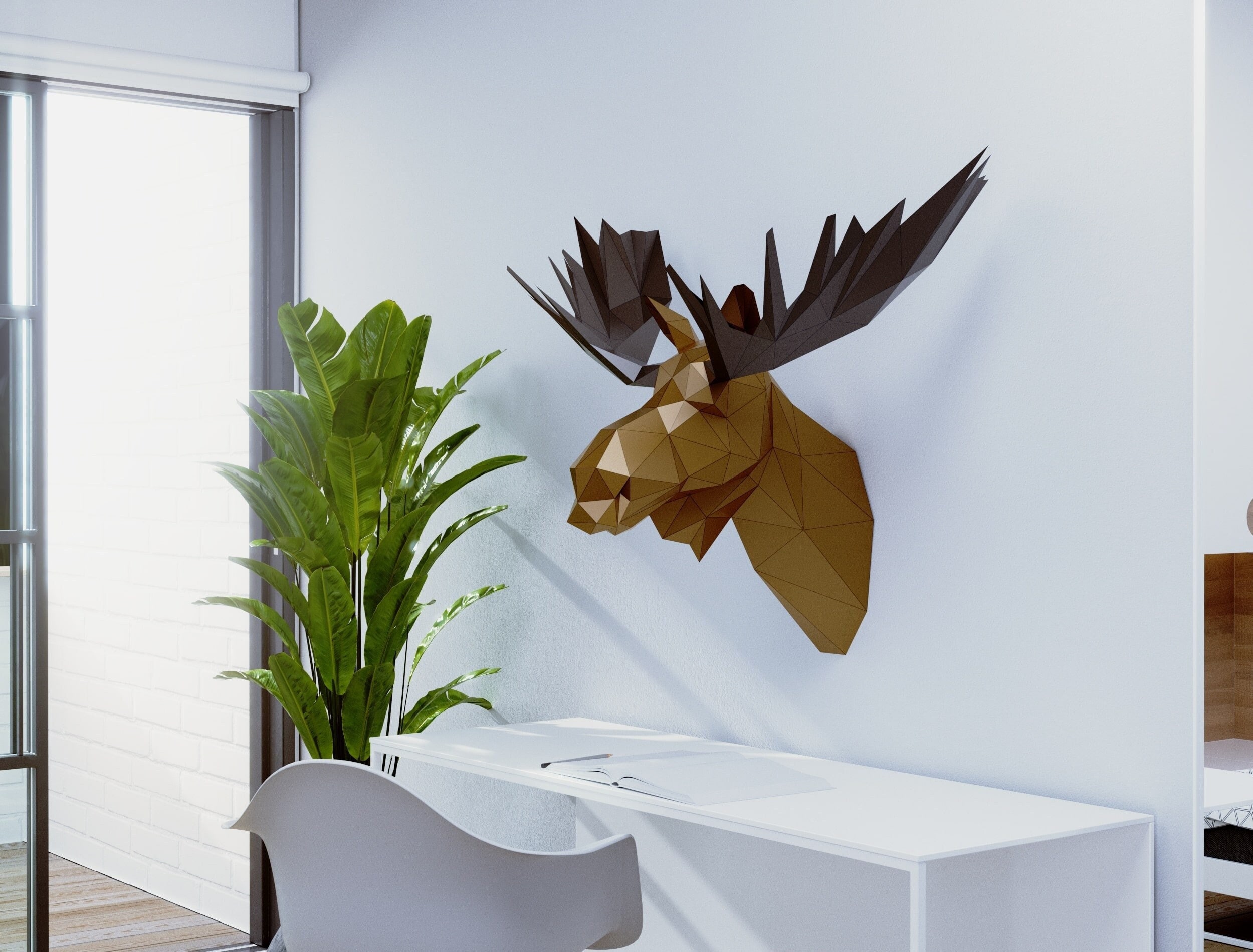 Canadian Moose With Beautiful Horns, Wall Sculpture, diy Papercraft , Wall Decor Polygonal , PDF Template DXF and SVG files